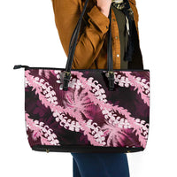 Puakenikeni Maile Lei Leather Tote Bag Frangipani Pink Tropical Leaves LT01 - Polynesian Pride