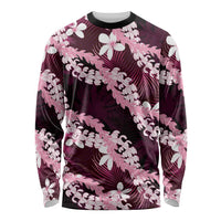 Puakenikeni Maile Lei Long Sleeve Shirt Frangipani Pink Tropical Leaves LT01 Unisex Pink - Polynesian Pride