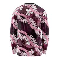 Puakenikeni Maile Lei Long Sleeve Shirt Frangipani Pink Tropical Leaves LT01 - Polynesian Pride