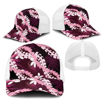 Puakenikeni Maile Lei Mesh Trucker Cap Frangipani Pink Tropical Leaves LT01 - Polynesian Pride