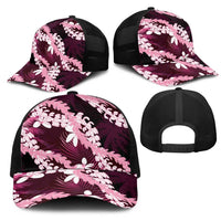 Puakenikeni Maile Lei Mesh Trucker Cap Frangipani Pink Tropical Leaves LT01 - Polynesian Pride