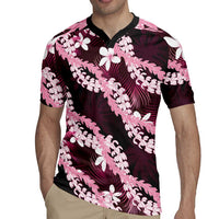 Puakenikeni Maile Lei Rugby Jersey Frangipani Pink Tropical Leaves LT01 - Polynesian Pride