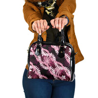 Puakenikeni Maile Lei Shoulder Handbag Frangipani Pink Tropical Leaves