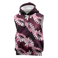 Puakenikeni Maile Lei Sleeveless Hoodie Frangipani Pink Tropical Leaves