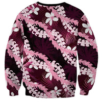 Puakenikeni Maile Lei Sweatshirt Frangipani Pink Tropical Leaves LT01 - Polynesian Pride