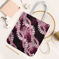 Puakenikeni Maile Lei Tote Bag Frangipani Pink Tropical Leaves LT01 White Strap One Size Pink - Polynesian Pride