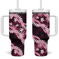 Puakenikeni Maile Lei Tumbler With Handle Frangipani Pink Tropical Leaves LT01 One Size: 40 oz Pink - Polynesian Pride