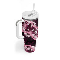 Puakenikeni Maile Lei Tumbler With Handle Frangipani Pink Tropical Leaves LT01 - Polynesian Pride