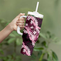 Puakenikeni Maile Lei Tumbler With Handle Frangipani Pink Tropical Leaves LT01 - Polynesian Pride