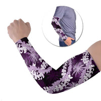 Puakenikeni Maile Lei Arm Sleeves Frangipani Purple Tropical Leaves LT01 Set of 2 Purple - Polynesian Pride
