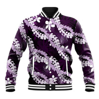 Puakenikeni Maile Lei Baseball Jacket Frangipani Purple Tropical Leaves LT01 Unisex Purple - Polynesian Pride