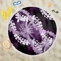 Puakenikeni Maile Lei Beach Blanket Frangipani Purple Tropical Leaves LT01 One Size 150cm Purple - Polynesian Pride