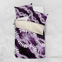 Puakenikeni Maile Lei Bedding Set Frangipani Purple Tropical Leaves LT01 US Twin 172cm x 218cm Purple - Polynesian Pride