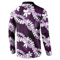 Puakenikeni Maile Lei Button Sweatshirt Frangipani Purple Tropical Leaves LT01 - Polynesian Pride