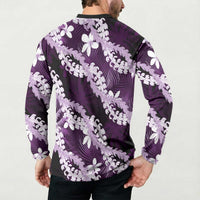 Puakenikeni Maile Lei Button Sweatshirt Frangipani Purple Tropical Leaves LT01 - Polynesian Pride