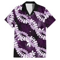 Puakenikeni Maile Lei Family Matching Off Shoulder Maxi Dress and Hawaiian Shirt Frangipani Purple Tropical Leaves