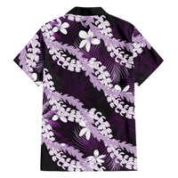Puakenikeni Maile Lei Family Matching Off Shoulder Maxi Dress and Hawaiian Shirt Frangipani Purple Tropical Leaves