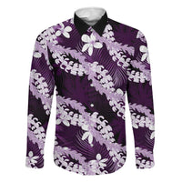 Puakenikeni Maile Lei Family Matching Tank Maxi Dress and Hawaiian Shirt Frangipani Purple Tropical Leaves
