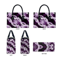 Puakenikeni Maile Lei Leather Bag Frangipani Purple Tropical Leaves LT01 - Polynesian Pride