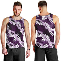 Puakenikeni Maile Lei Men Tank Top Frangipani Purple Tropical Leaves LT01 - Polynesian Pride