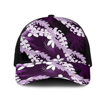Puakenikeni Maile Lei Mesh Trucker Cap Frangipani Purple Tropical Leaves LT01 One Size Black Purple - Polynesian Pride
