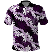 Puakenikeni Maile Lei Polo Shirt Frangipani Purple Tropical Leaves LT01 Purple - Polynesian Pride