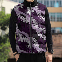 Puakenikeni Maile Lei Sleeveless Puffer Jacket Frangipani Purple Tropical Leaves LT01 - Polynesian Pride