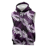 Puakenikeni Maile Lei Sleeveless Zip Hoodie Frangipani Purple Tropical Leaves LT01 Purple - Polynesian Pride