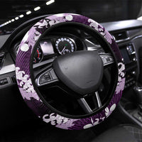 Puakenikeni Maile Lei Steering Wheel Cover Frangipani Purple Tropical Leaves LT01 Universal Fit Purple - Polynesian Pride