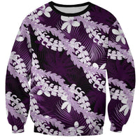 Puakenikeni Maile Lei Sweatshirt Frangipani Purple Tropical Leaves LT01 Unisex Purple - Polynesian Pride