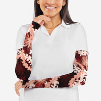 Puakenikeni Maile Lei Arm Sleeves Frangipani Red Tropical Leaves LT01 - Polynesian Pride