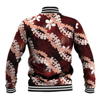 Puakenikeni Maile Lei Baseball Jacket Frangipani Red Tropical Leaves LT01 - Polynesian Pride