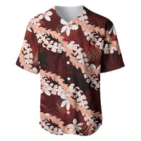 Puakenikeni Maile Lei Baseball Jersey Frangipani Red Tropical Leaves LT01 Red - Polynesian Pride