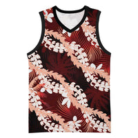 Puakenikeni Maile Lei Basketball Jersey Frangipani Red Tropical Leaves LT01 Unisex Red - Polynesian Pride
