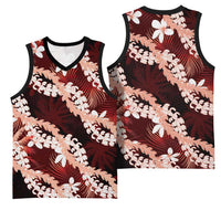 Puakenikeni Maile Lei Basketball Jersey Frangipani Red Tropical Leaves LT01 - Polynesian Pride
