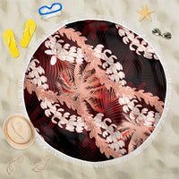Puakenikeni Maile Lei Beach Blanket Frangipani Red Tropical Leaves LT01 One Size 150cm Red - Polynesian Pride