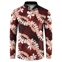 Puakenikeni Maile Lei Button Sweatshirt Frangipani Red Tropical Leaves LT01 Red - Polynesian Pride