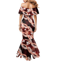 Puakenikeni Maile Lei Family Matching Mermaid Dress and Hawaiian Shirt Frangipani Red Tropical Leaves