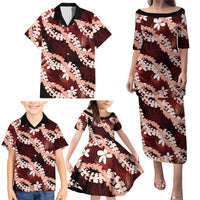 Puakenikeni Maile Lei Family Matching Puletasi and Hawaiian Shirt Frangipani Red Tropical Leaves