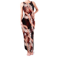 Puakenikeni Maile Lei Family Matching Tank Maxi Dress and Hawaiian Shirt Frangipani Red Tropical Leaves