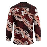 Puakenikeni Maile Lei Hockey Jersey Frangipani Red Tropical Leaves LT01 - Polynesian Pride