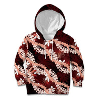 Puakenikeni Maile Lei Kid Hoodie Frangipani Red Tropical Leaves LT01 Hoodie Red - Polynesian Pride
