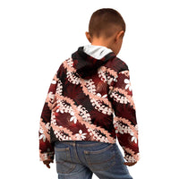 Puakenikeni Maile Lei Kid Hoodie Frangipani Red Tropical Leaves LT01 - Polynesian Pride