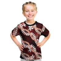 Puakenikeni Maile Lei Kid T Shirt Frangipani Red Tropical Leaves LT01 Red - Polynesian Pride