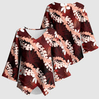 Puakenikeni Maile Lei Kimono Sleeve Blouse Frangipani Red Tropical Leaves LT01 - Polynesian Pride