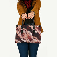 Puakenikeni Maile Lei Leather Bag Frangipani Red Tropical Leaves LT01 - Polynesian Pride