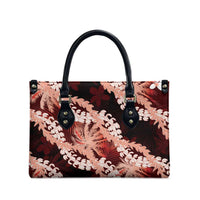 Puakenikeni Maile Lei Leather Bag Frangipani Red Tropical Leaves LT01 - Polynesian Pride