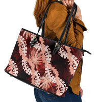 Puakenikeni Maile Lei Leather Tote Bag Frangipani Red Tropical Leaves LT01 - Polynesian Pride