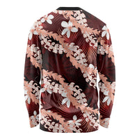 Puakenikeni Maile Lei Long Sleeve Shirt Frangipani Red Tropical Leaves LT01 - Polynesian Pride