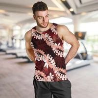 Puakenikeni Maile Lei Men Tank Top Frangipani Red Tropical Leaves LT01 Red - Polynesian Pride